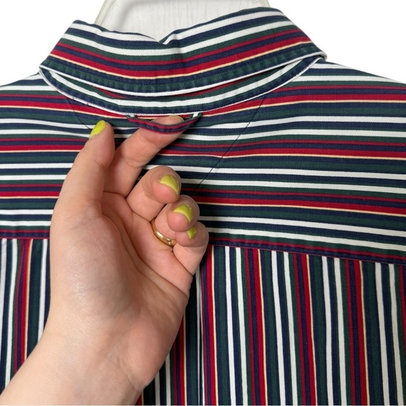 Vintage 90s Striped Button Down Shirt Sz XL Navy Red Green Preppy Tommy Hilfiger - Picture 5 of 7